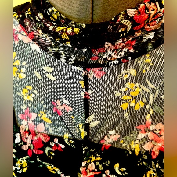 INC International Concepts Floral-Print Mock-Neck Ruched Mesh Dress Size XL - Picture 6 of 16
